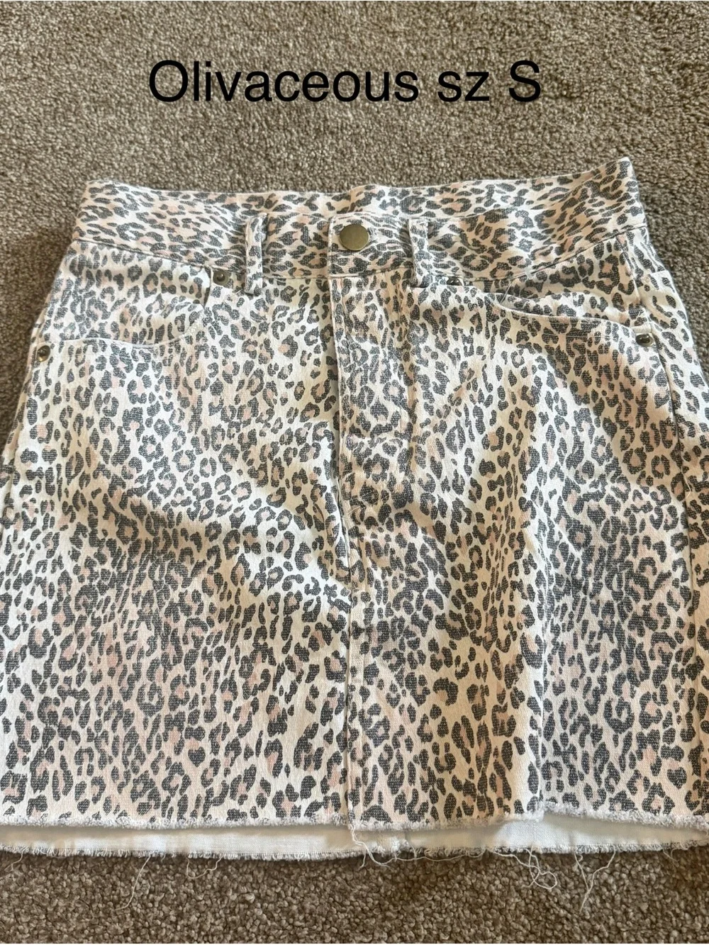 Leopard Print Mini Jean Skirt - by Olivaecous Sz S